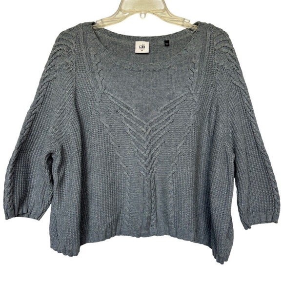 CAbi Sweaters - Cabi Short & Sweet Blue Cable Knit Cropped 3/4 Sleeve Sweater Womens Medium